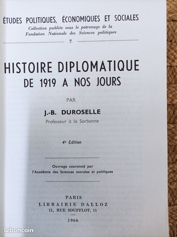 Histoire diplomatique de 1919 à nos jours - JB Duroselle - Dalloz - 1966 (image 1)