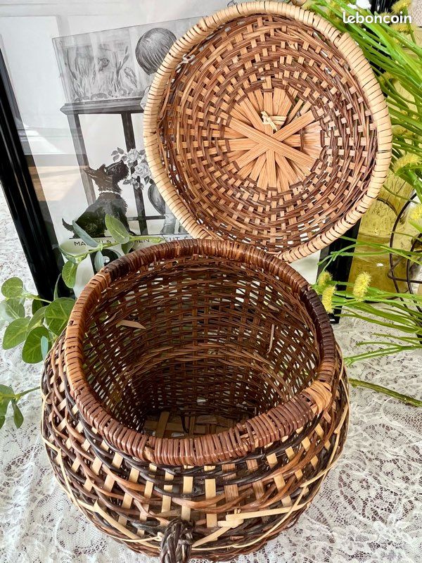 Panier De Pêche Vintage En Osier - Creel Tissé Bracelet - Marron