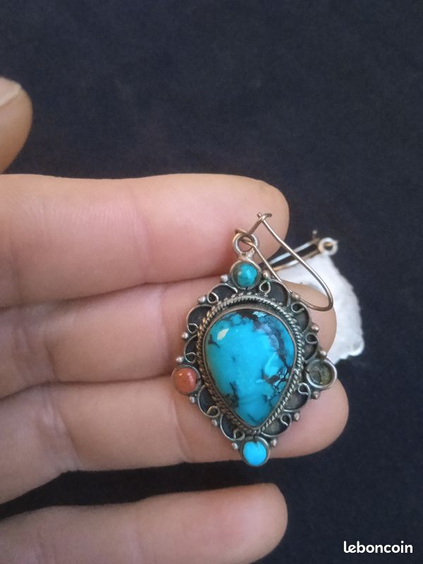 Boucles d'oreille argent&turquoises indiennes (image 1)