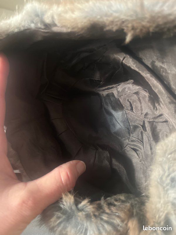 Manteau En Fourrure Vison Marron Avec Col En Cuir Noir + Toque - Taille M/L - Occasion Très Bon état