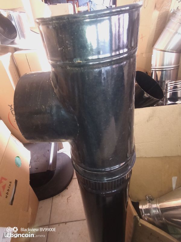 Tube poêle à bois diamètre 150 plus té de visite et coude 45 degré (image 1)