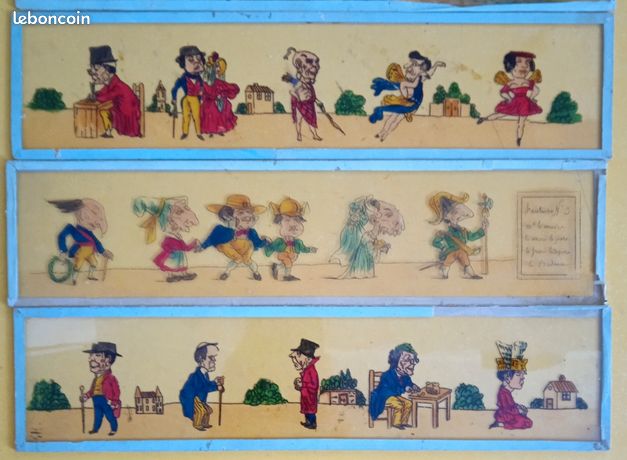11 Plaques De Verre Peintes à La Main Pour Lanterne Magique - Avec Boîte, Occasion Bel état