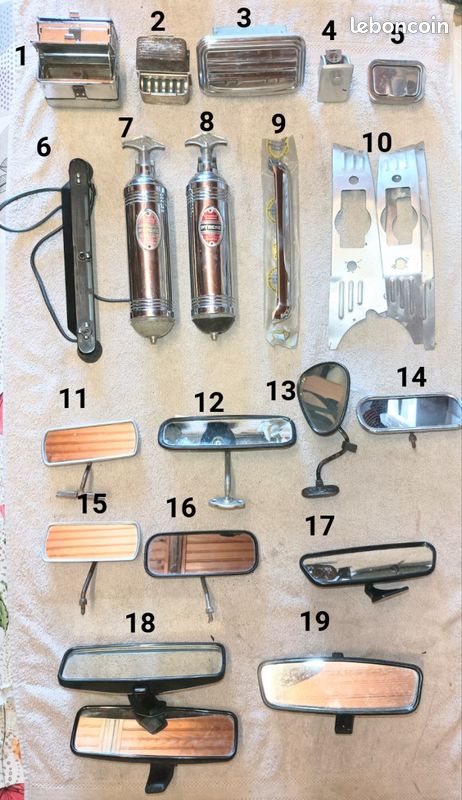 Cendriers ds mercedes sl simca 1100 enjoliveur de plaque immatriculation 204 extincteurs enjoliveurs aronde anti givre airflow retros anciens et recents (image 1)
