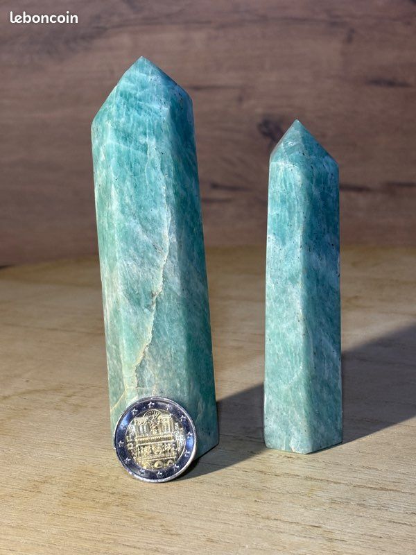 Lot prismes d’amazonite naturelle 13 cm et 10 cm - pierre polies ton turquoise (image 2)