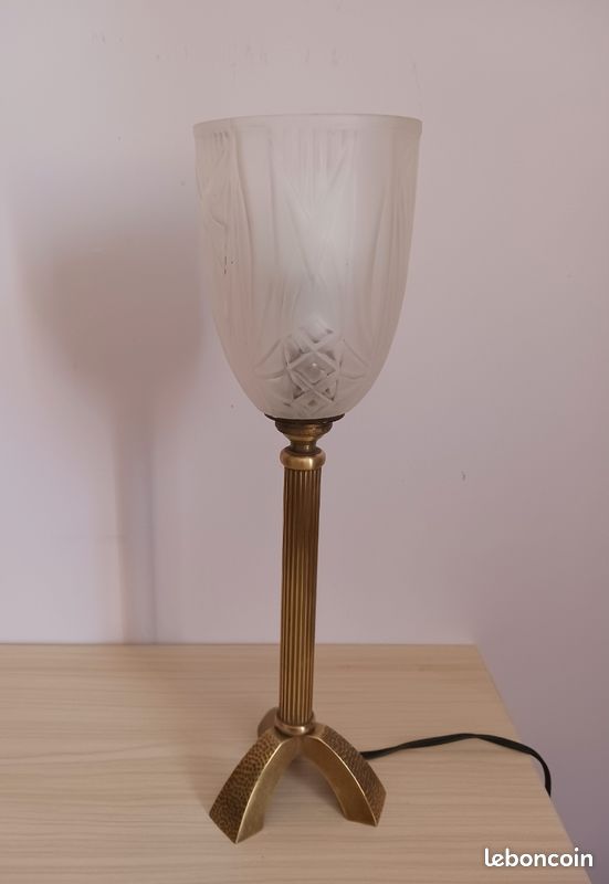 Lampe ArtDeco en laiton/abat-jour en pâte de verre (image 3)