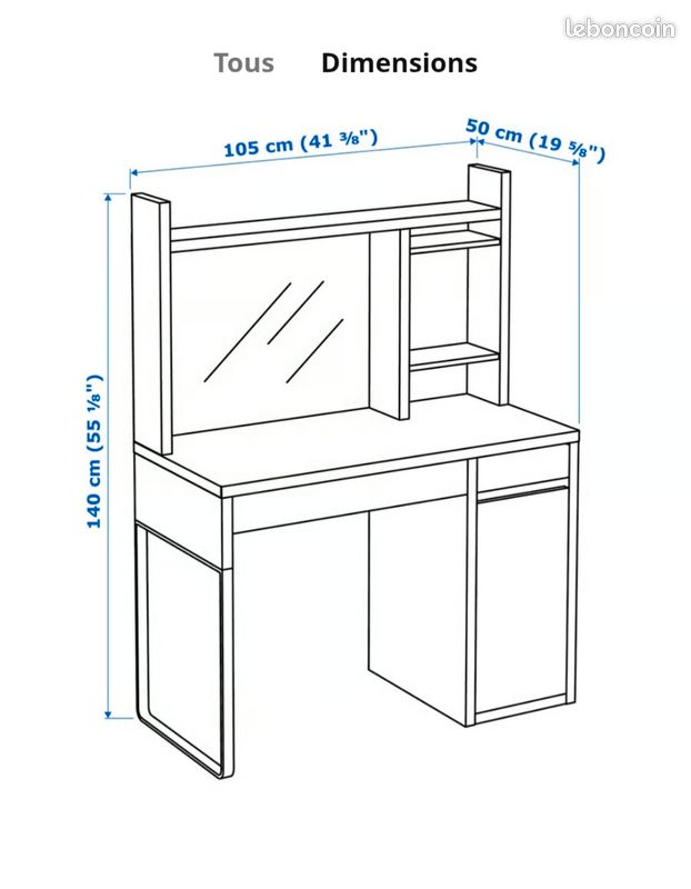 Bureau blanc 105×50cm (image 2)