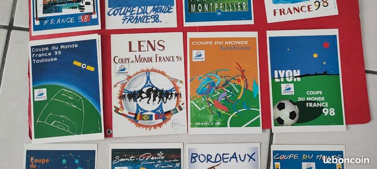 Lot de 9 Cartes Postales Officielles Coupe du Monde 98