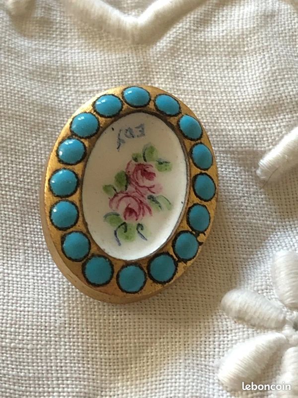 Anciens Boutons De Plastron émaillés – Paire Du 19ème Siècle, état Correct, Vintage