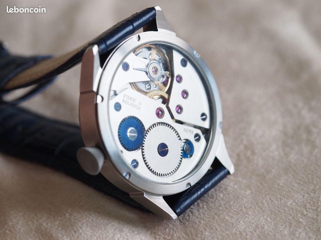 Montre Homme CAVADINI CV-1301 - Mouvement Manuel ETA-6497 Swiss Made - Boîtier Noir Acier - Cuir Noir
