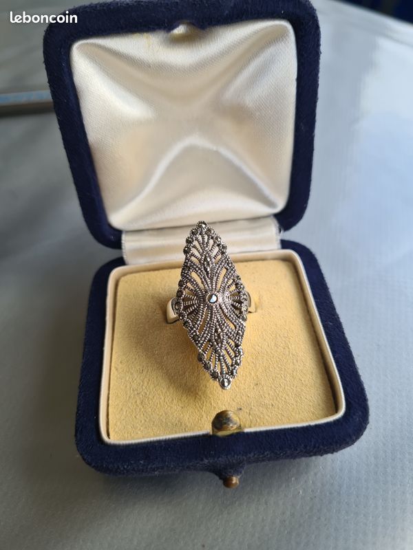 Bague Marquise En Argent Massif Avec Pierres – Taille 52 – Occasion En Bon état