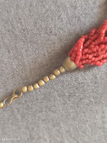 Collier Ancien Tibétain - Chaîne Métal Argenté Avec Flacon à Parfum Et Perles De Corail, Longueur ~75cm, Occasion