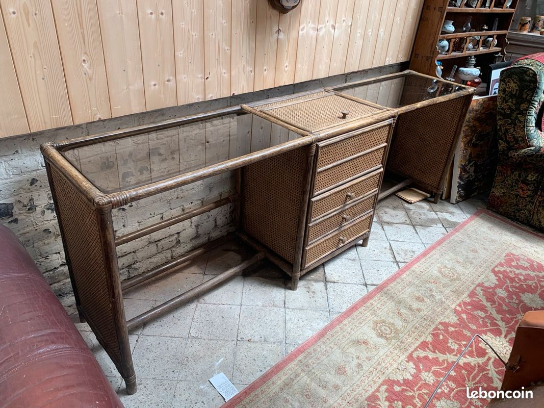 Ancien meuble de métier de coiffeur en rotin (image 3)