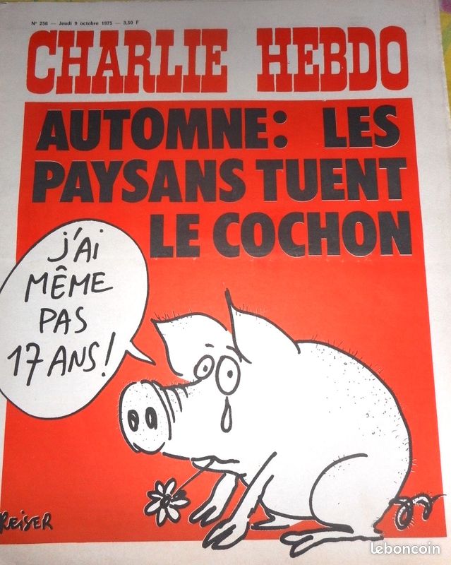 CHARLIE HEBDO N° 256, 9 octobre 1975 «  Automne : les paysans tuent le cochon » (image 1)