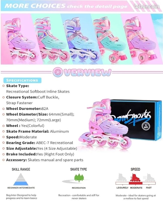 Patins à Roulettes Flash Réglable - Bleu - Enfant - Achat / Vente