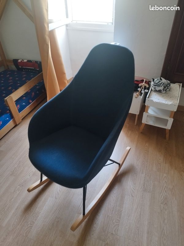 Rocking chair / Fauteuil basculant scandinave tissu bleu (image 1)