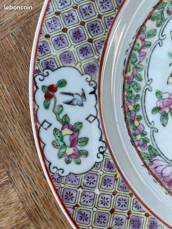 Assiette porcelaine vintage Chinese Rose Medallion - Excellent état (image 7)