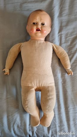 Vieux Poupon Baigneur Raynal 38 Cm En Rhodoïd Et Chiffon, Yeux Riboulants - France 1900/1950