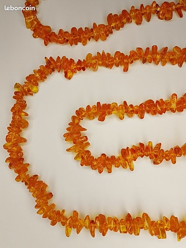 Collier Sautoir Vintage 1,2 M - Perles De Verre Orange Doré - Occasion Bon état