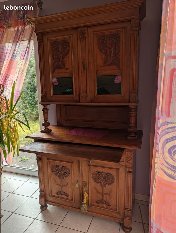 Buffet ancien 2 corps en chêne massif – Art nouveau – début XXᵉ (image 2)