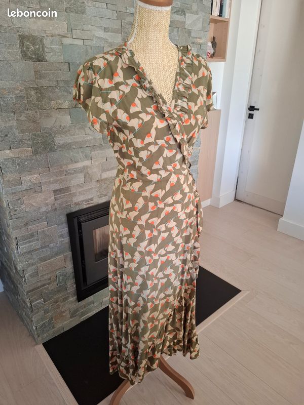 Palme Robe longue cache coeur kaki à motifs Taille S/M (image 2)