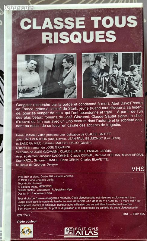 VHS Classe Tous Risques Lino Ventura • Édition Atlas • Collector (image 2)
