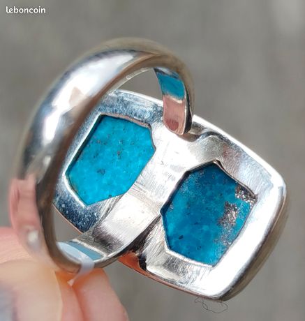 Bague En Argent Sterling 925 Avec Turquoise Naturelle Du Mexique - Taille Ajustable - 6,40g