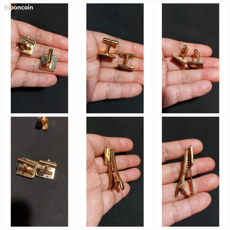 Lot 2 Boutons De Manchettes - Dorés, Bijoux Fantaisie, Costume, Occasion