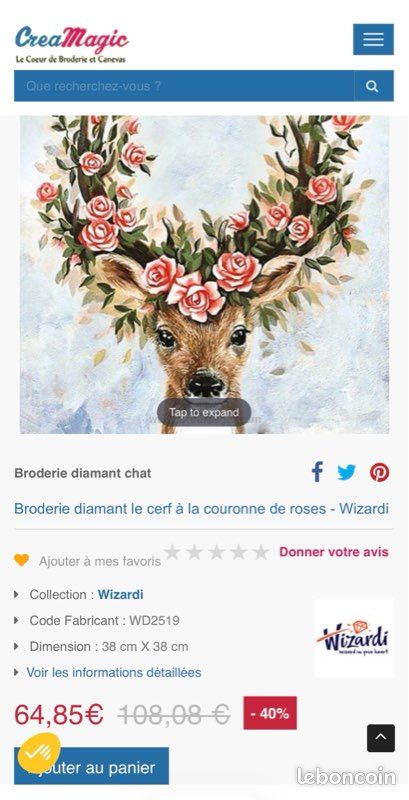 Kit Diamond Painting Neuf - « Cerf fleuri couronne de Roses » (38x38cm) ✨ (image 7)
