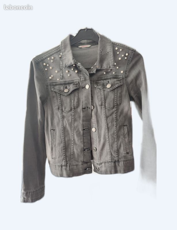 Veste femme en jean gris foncé (image 1)