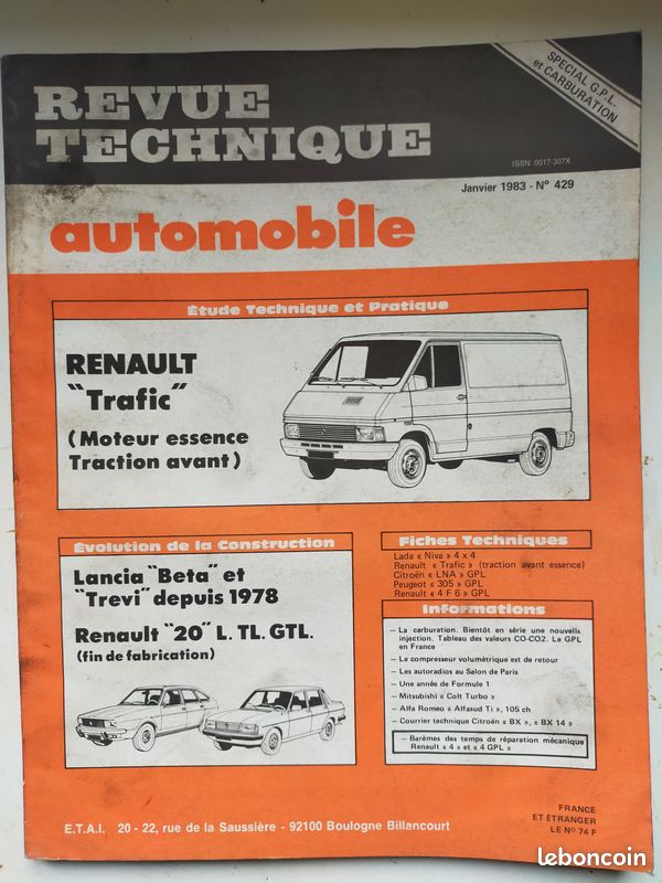 Revue technique Renaut Trafic essence 1983 (image 1)