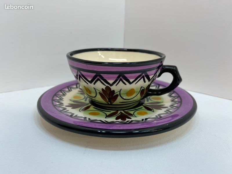 FAÏENCE DE MALICORNE chocolatière décor MOUSTIERS signée E. Tessier EUR