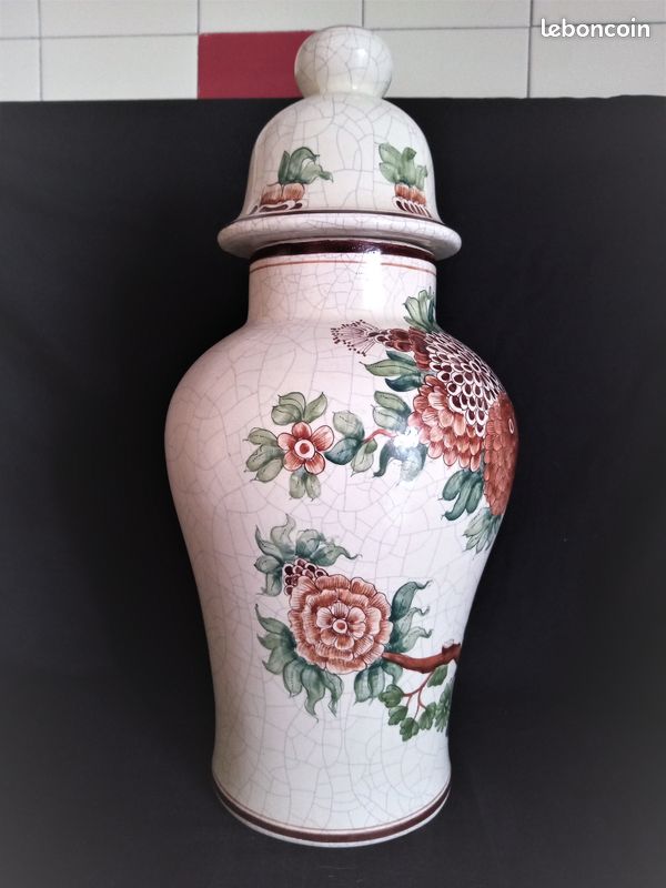 Vase balustre avec couvercle en céramique craquelée, signé Banlloch Espagne (image 3)