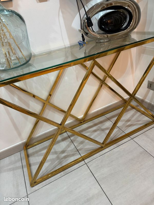 Console plateau en verre et or (image 4)