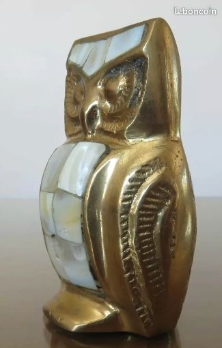 Chouette, hibou, en laiton et nacre (image 2)