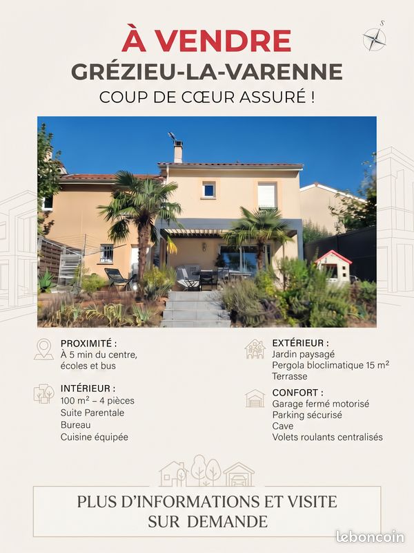 Maison 4 pièces 105 m² · à Grézieu-la-Varenne · 105 m² · 515 000 €