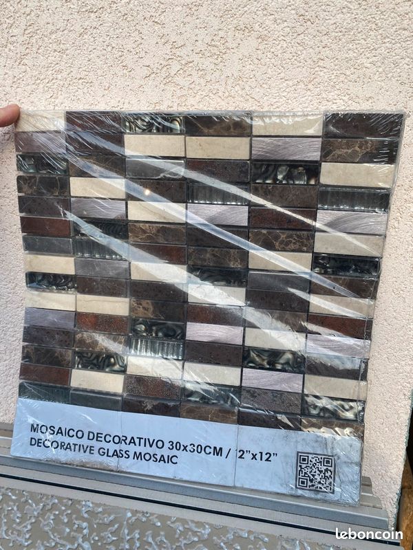 1 plaque mosaïque verre et travertin 30x30 (image 1)