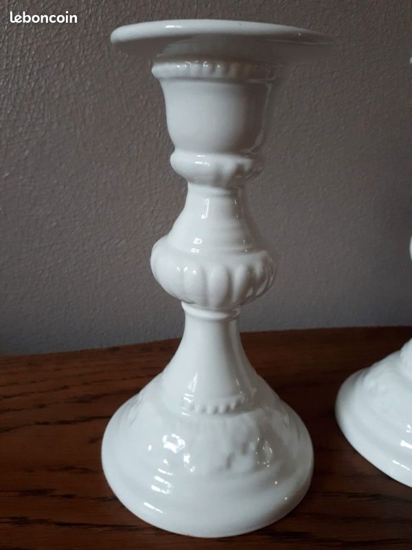 Bougeoir à Main En Métal émaillé Blanc - Chandelier Vintage