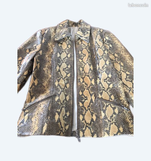 PYTHON veste cuir imprimé coloris métallisé marque POLLINI (image 3)