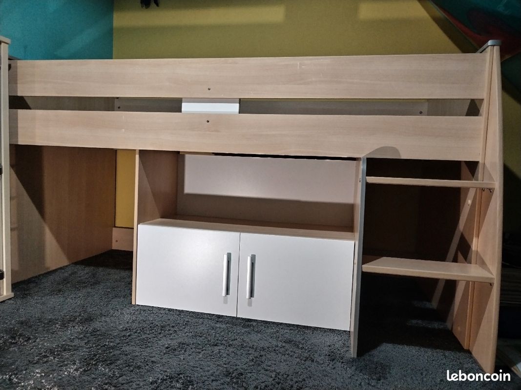 Lit superposé simple avec espace de rangement et bureau coulissant (image 6)