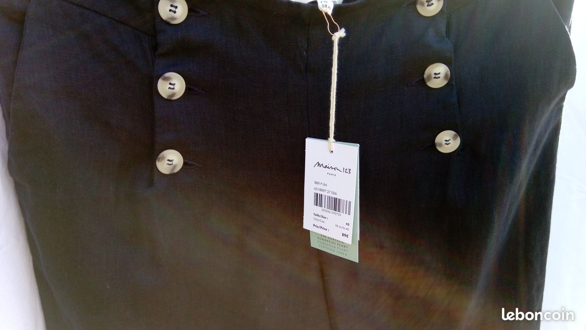 Pantalon en lin bleu marine (image 3)