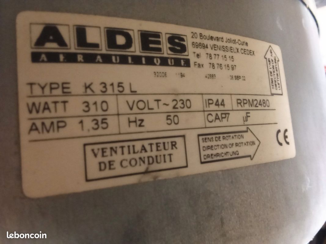 Aérateur conduit aldes type 315L (image 1)