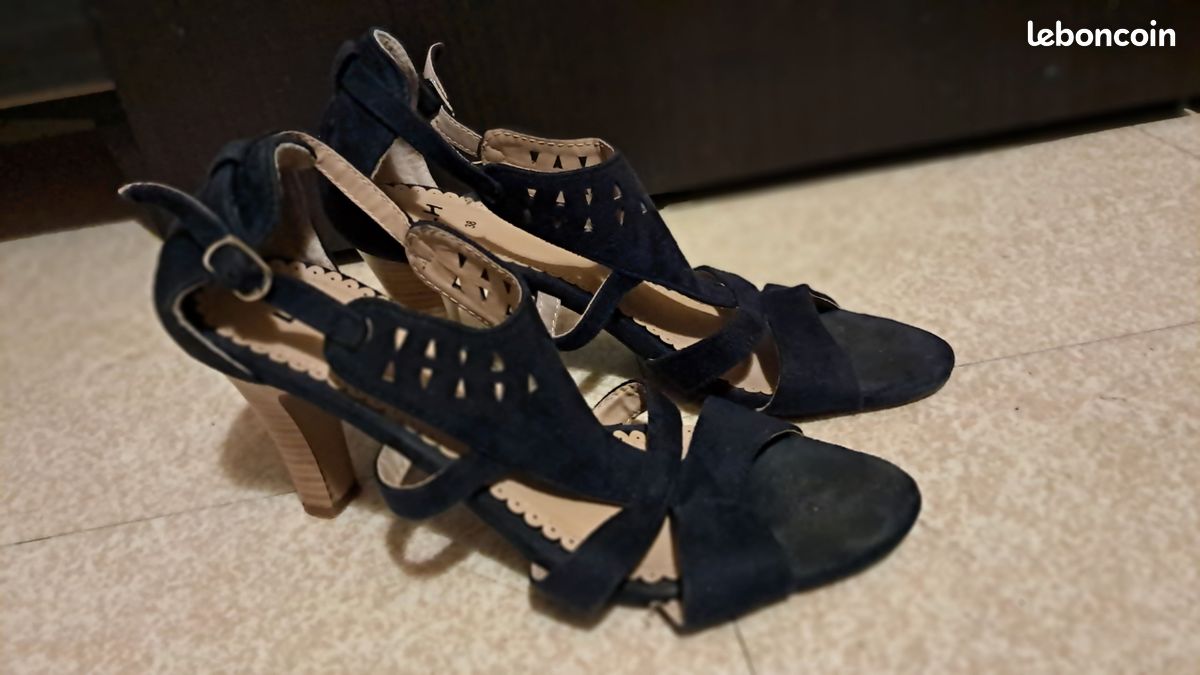 Escarpins ouverts bleu marine daim LH 38 talon (image 1)