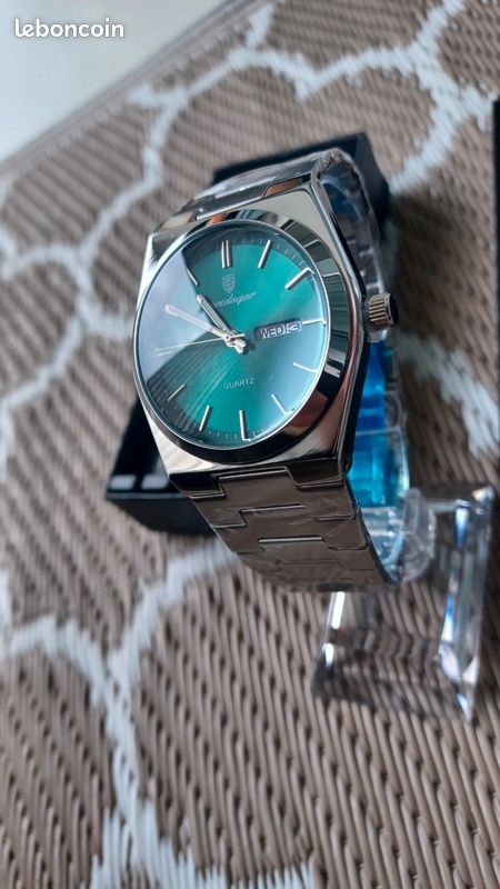 Montre Poedagar De Luxe - Boîtier Acier Inox 41mm, Cadran Argent/bleu, Chronographe, Quartz, Neuve Avec Boîte