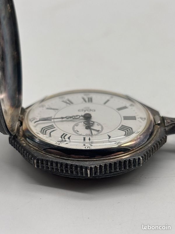 Montre à gousset Clyda ancienne avec chaîne cadran romain à restaurer #C68 (image 3)