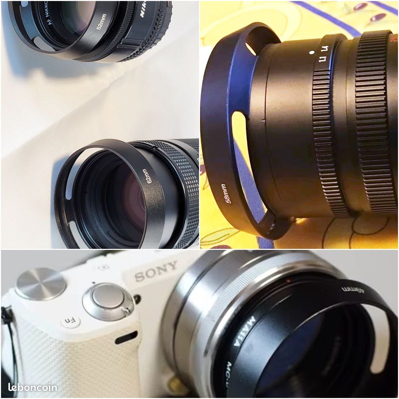 Pare-Soleil Métal 58mm Universel + Cache-Objectif - Compatible Filtres 58mm Appareils Photo