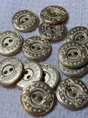 Lot De 21 Boutons Anciens Dorés - Mercerie Vintage, Occasion