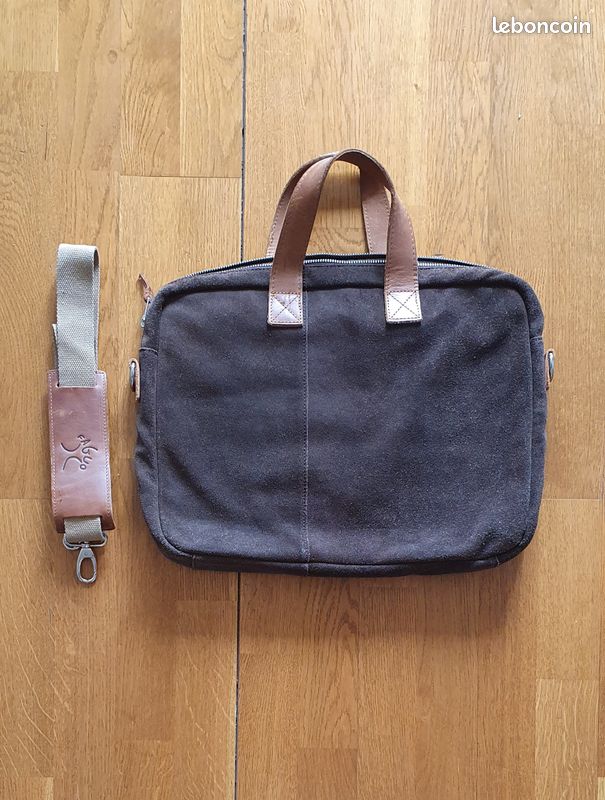 Sacoche ordinateur en cuir marron, marque FAGUO (image 2)