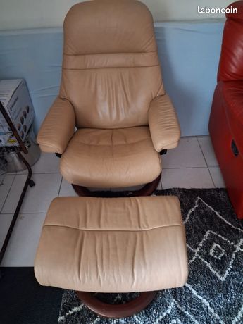 Fauteuil Stressless Sunrise Avec Repose-pieds - Bleu Pétrole, Cuir, Excellent état