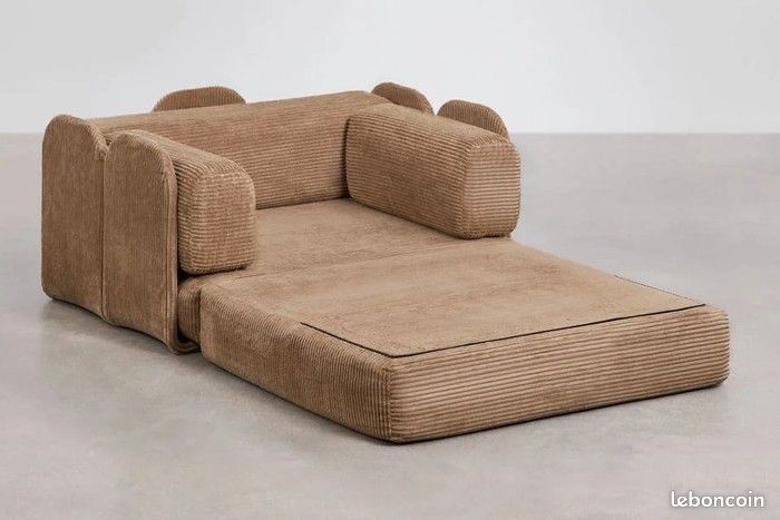 Vend fauteuil-lit velours cottelé NEUF (image 2)