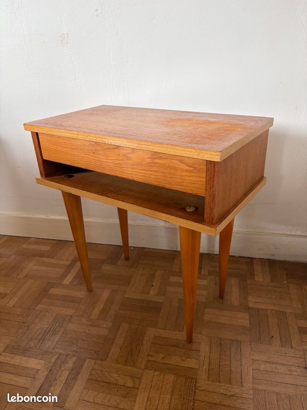 Chevet ancien, vintage, en bois, pieds compas (image 2)